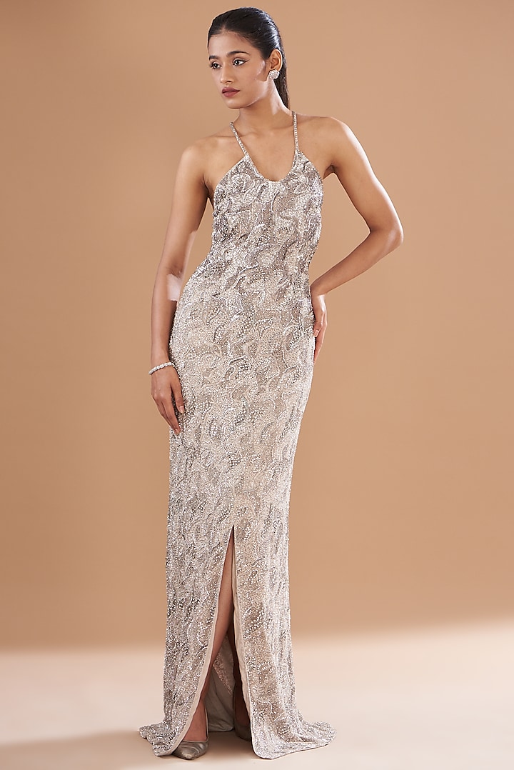 Ivory Tulle & Net Embellishments Gown by Dolly J at Pernia's Pop Up Shop