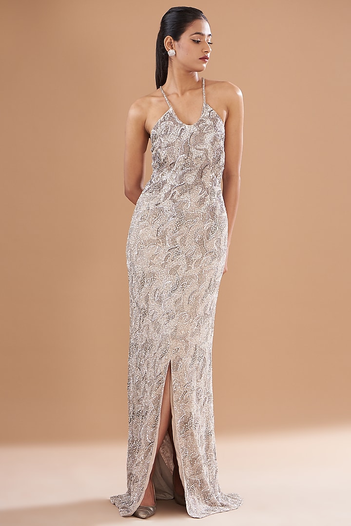Ivory Tulle & Net Embellishments Bridal Gown by Dolly J at Pernia's Pop Up Shop
