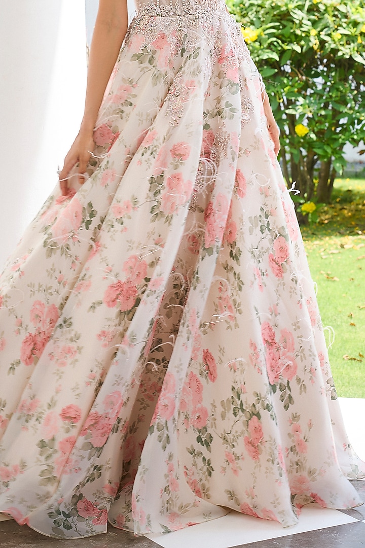 Ivory Organza Floral Printed Wedding Gown by Dolly J at Pernia's Pop Up Shop