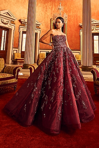 Designer Gown Dark Maroon Color Gown Honey Couture ALISON Burgundy