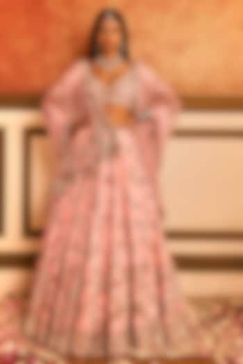 Pink Raw Silk Thread Embroidered Bridal Lehenga Set by Dolly J at Pernia's Pop Up Shop