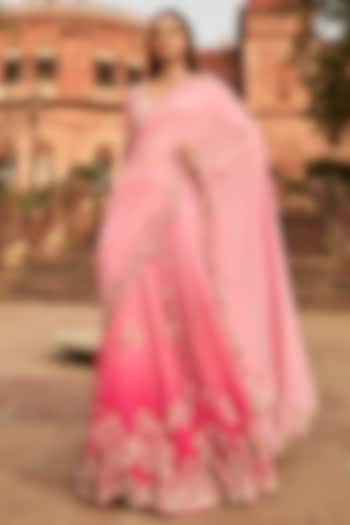 Pink Chiffon Resham Embroidered Bridal Lehenga Saree Set by Dolly J at Pernia's Pop Up Shop