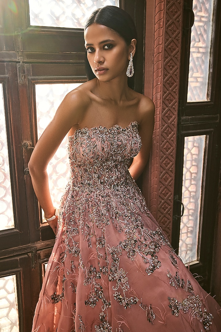 Dusty Peach Organza Bridal Gown by Dolly J at Pernia's Pop Up Shop