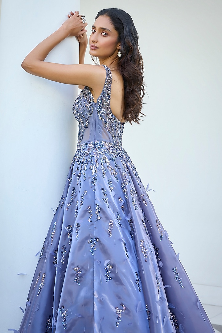 Pale Purple Organza Sequins & Cutdana Embroidered Wedding Gown by Dolly J at Pernia's Pop Up Shop
