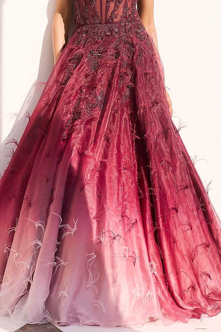 Maroon Shaded Organza Embroidered Wedding Gown by Dolly J at Pernia's Pop Up Shop
