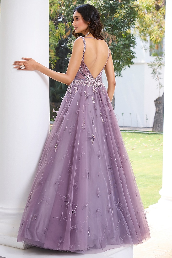 Lavender Prom Dresses Ombre V-Neck Ruffle Tiered Prom Dress In