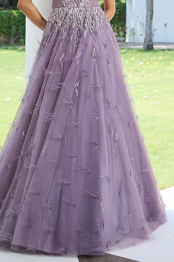 Grey Net Sequins Embroidered Ombre Gown by Dolly J at Pernia's Pop Up Shop  2026