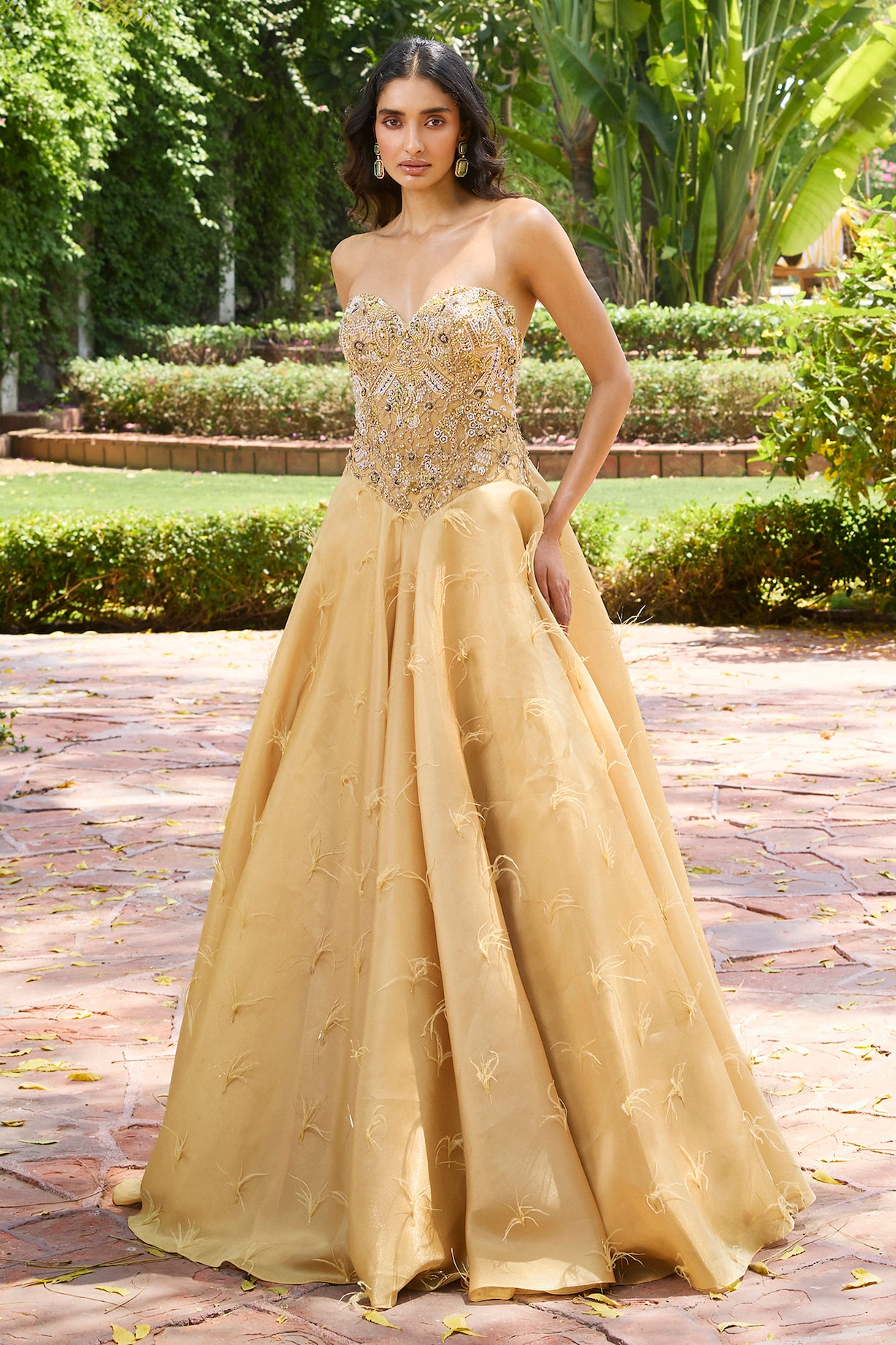Golden Organza Silver Embroidered Corset Gown by Dolly J at Pernia's Pop Up  Shop 2026