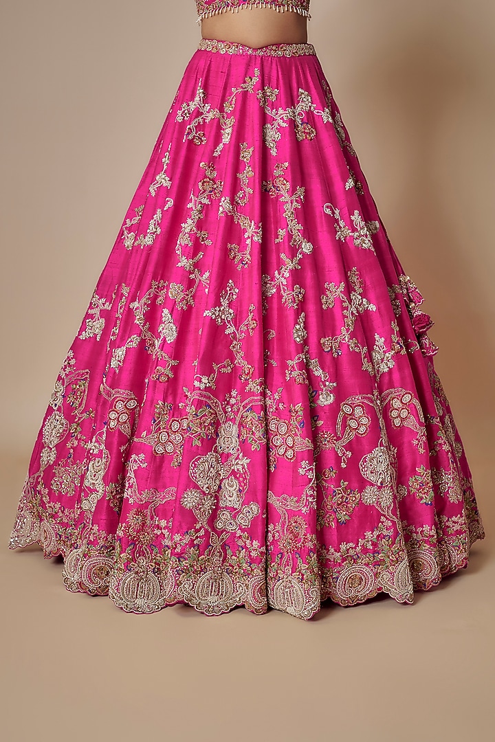 Hot Pink Raw Silk Pearl Work Bridal Lehenga Set by Dolly J at Pernia's Pop Up Shop