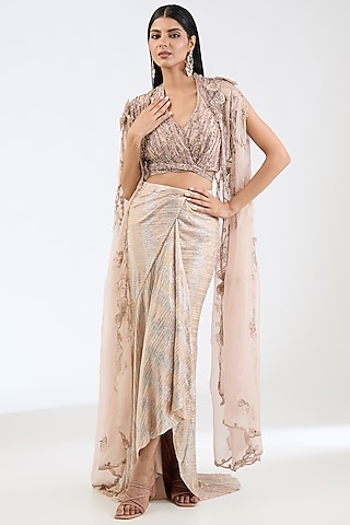 Silver Grey Lycra Draped Skirt Set by Dolly J