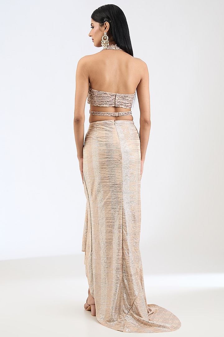 Silver Grey Lycra Draped Skirt Set by Dolly J at Pernia's Pop Up Shop