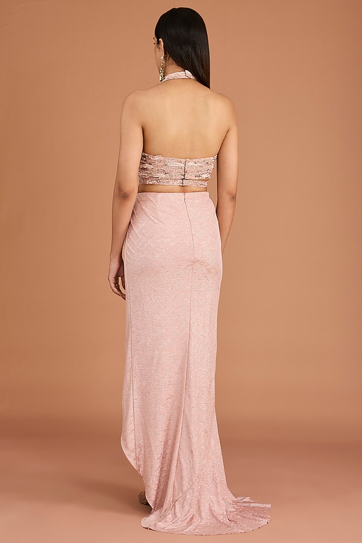Blush Pink Organza 3D Floral Embroidered Cape Set by Dolly J at Pernia's Pop Up Shop