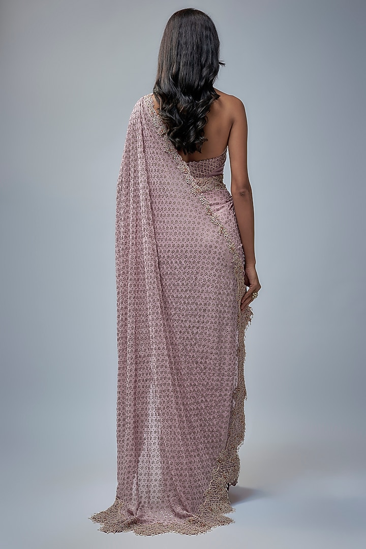 Lilac Chiffon Kamdani Jaal Embroidered Bridal Saree Set by Dolly J at Pernia's Pop Up Shop