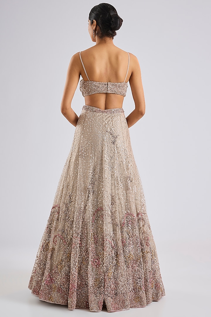 Ivory Shimmer Tulle Sequins Embellished Bridal Lehenga Set by Dolly J at Pernia's Pop Up Shop
