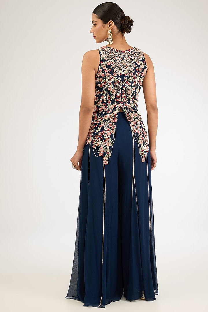 Navy Blue Chiffon Bridal Sharara Set by Dolly J at Pernia's Pop Up Shop