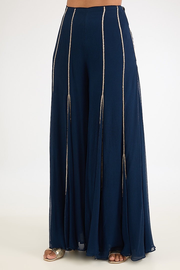Navy Blue Chiffon Bridal Sharara Set by Dolly J at Pernia's Pop Up Shop