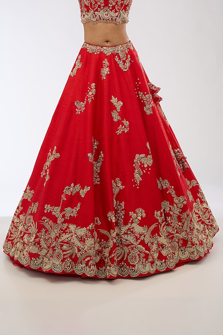 Red Raw Silk Zardosi Embroidered Bridal Lehenga Set by Dolly J at Pernia's Pop Up Shop