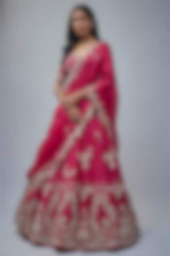 Maroon Silk Pearl Embroidered Bridal Lehenga Set by Dolly J at Pernia's Pop Up Shop