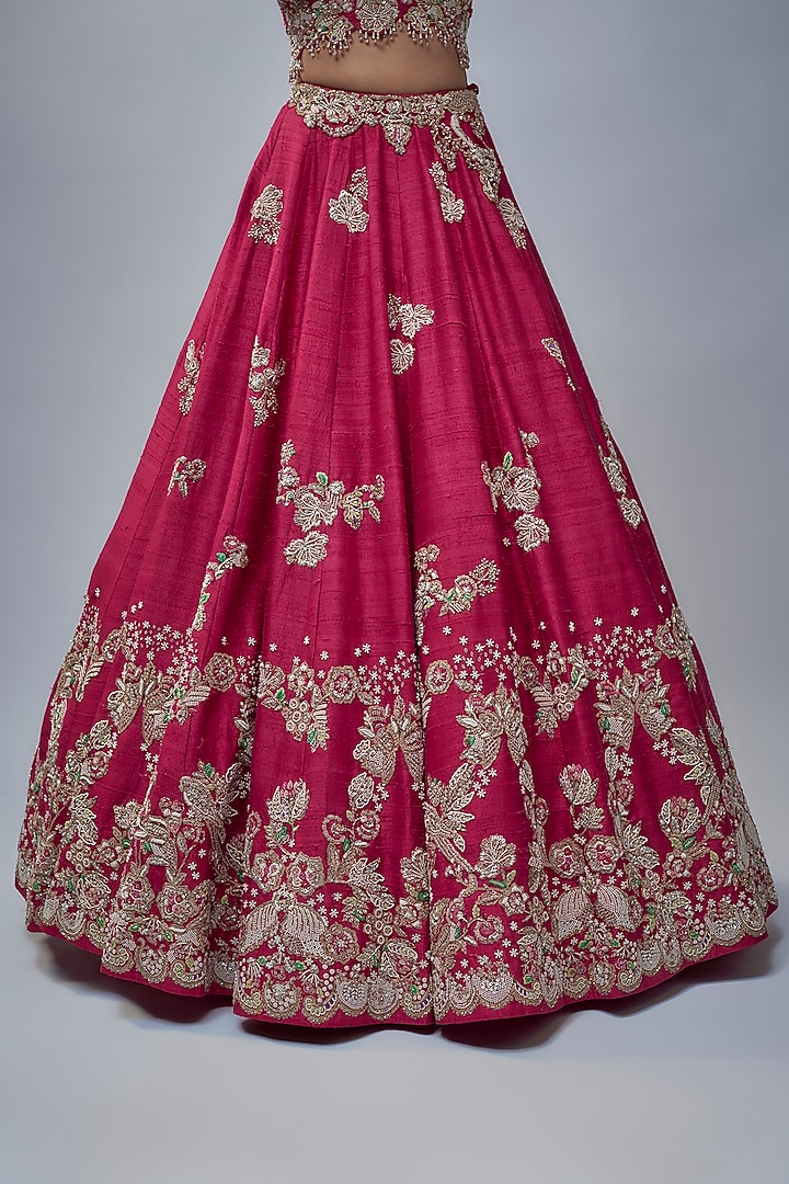 Maroon Silk Pearl Embroidered Bridal Lehenga Set by Dolly J at Pernia's Pop Up Shop
