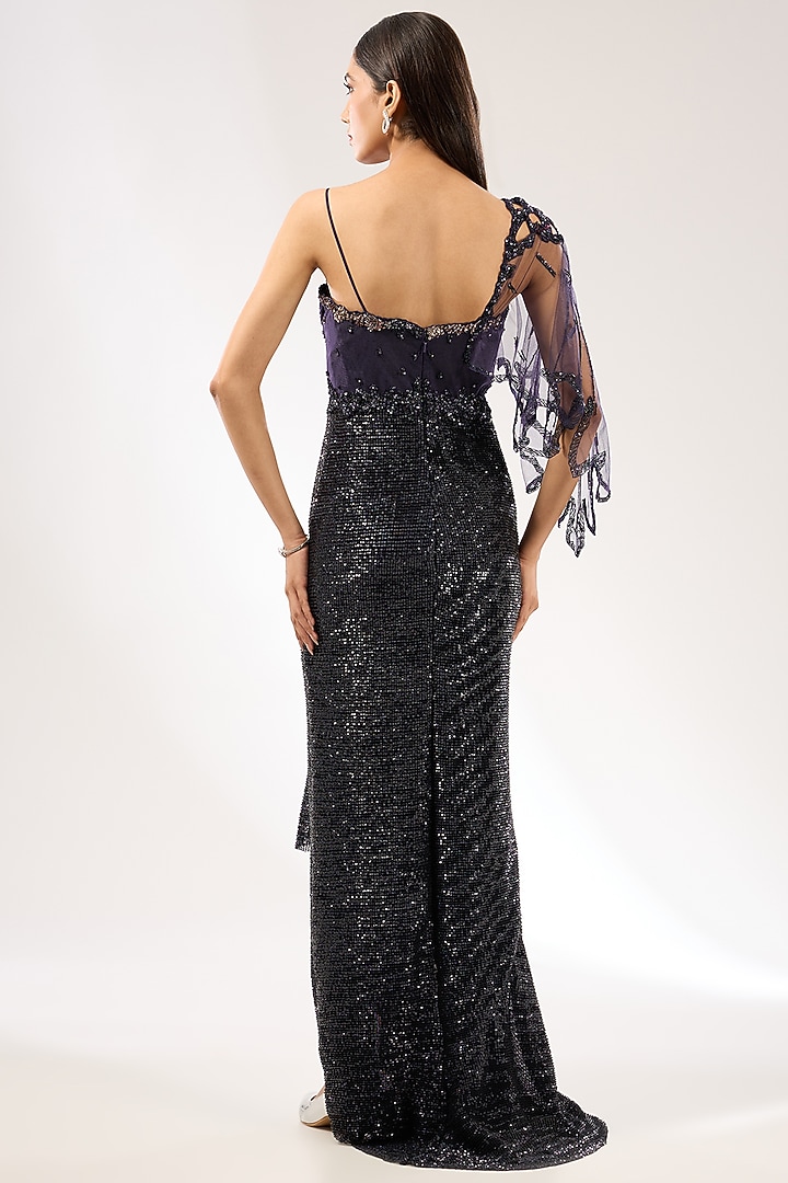 Navy Blue Sequins Draped Wedding Gown by Dolly J at Pernia's Pop Up Shop