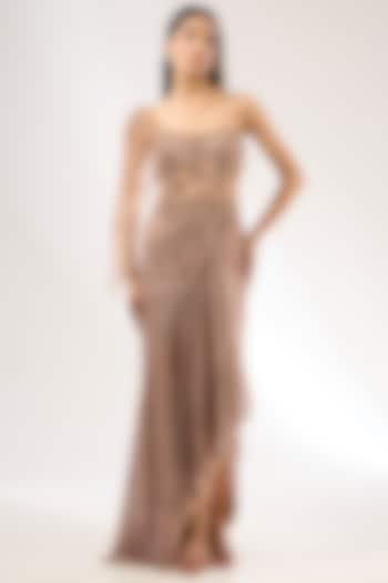 Rose Gold Sequins Draped Gown by Dolly J at Pernia's Pop Up Shop