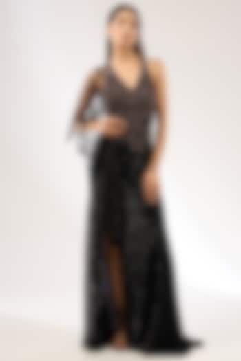 Black Sequins Draped Gown by Dolly J at Pernia's Pop Up Shop