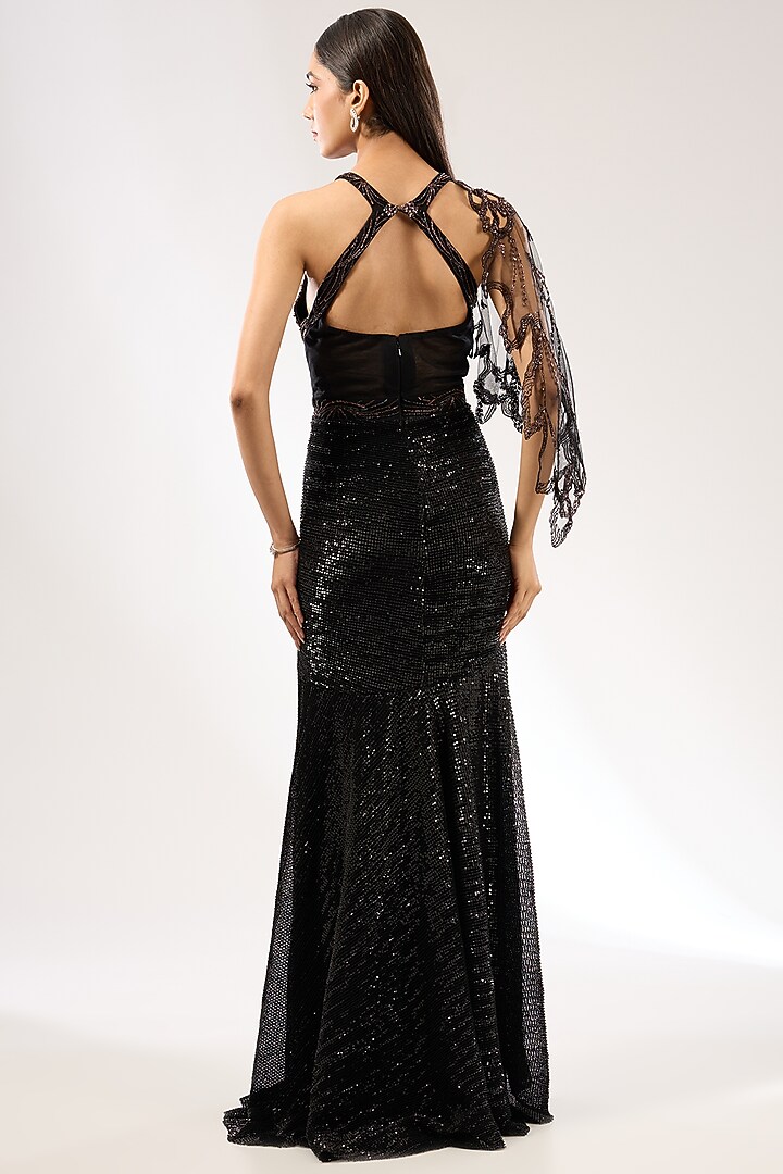 Black Sequins Draped Wedding Gown by Dolly J at Pernia's Pop Up Shop