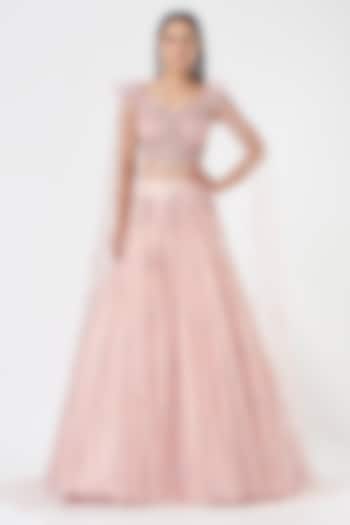 Blush Pink Hand Embroidered Wedding Lehenga Set by Dolly J at Pernia's Pop Up Shop
