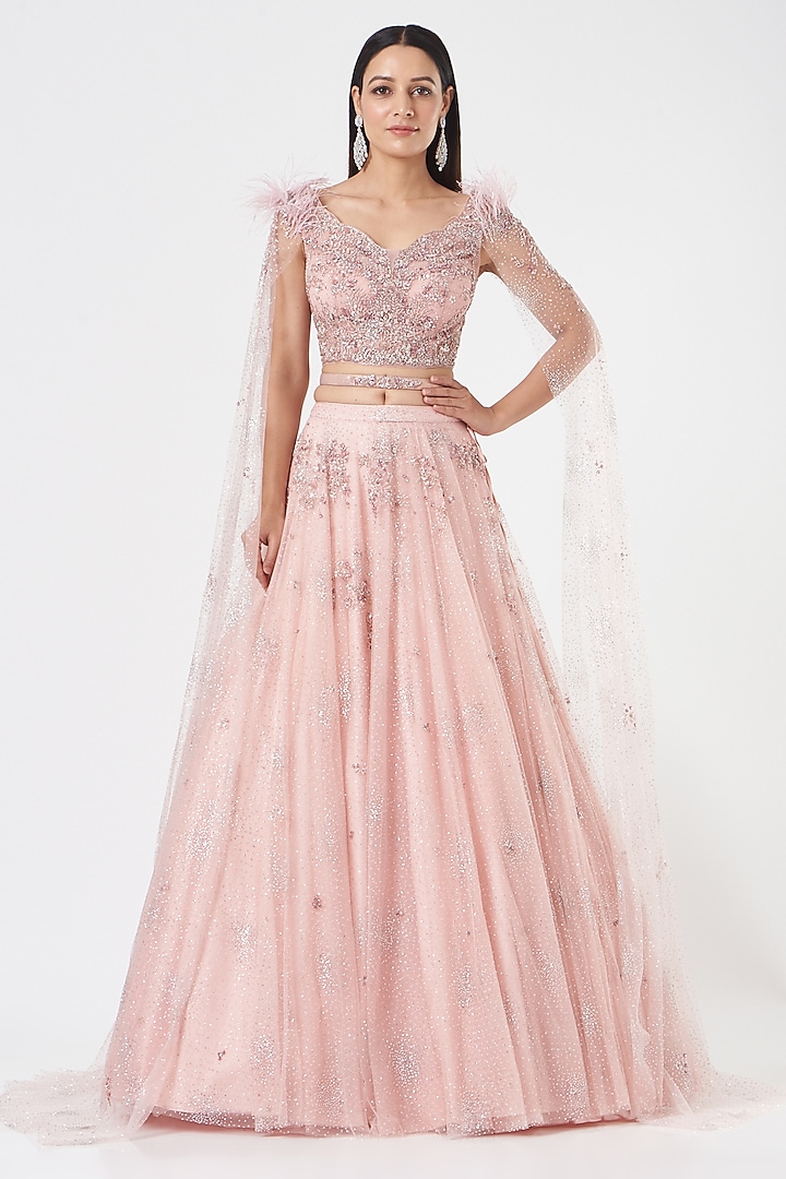 Blush Pink Hand Embroidered Wedding Lehenga Set by Dolly J at Pernia's Pop Up Shop