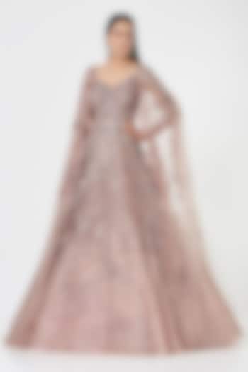 Onion Pink Embroidered Bridal Gown With Dupatta by Dolly J at Pernia's Pop Up Shop