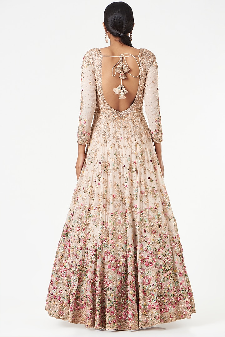 Beige Embroidered Bridal Anarkali Set by Dolly J at Pernia's Pop Up Shop