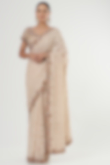 Beige Hand Embroidered Bridal Saree Set by Dolly J at Pernia's Pop Up Shop