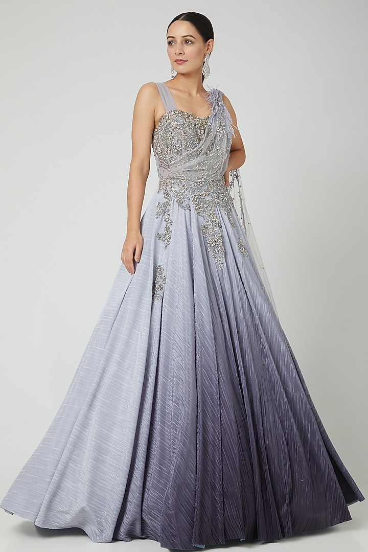 Ombre Blue Silk Wedding Gown by Dolly J at Pernia's Pop Up Shop