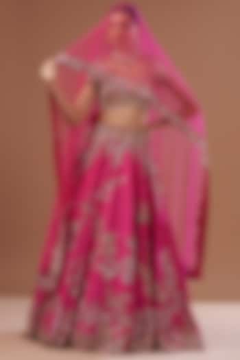 Pink Raw Silk Embroidered Bridal Lehenga Set by Dolly J at Pernia's Pop Up Shop