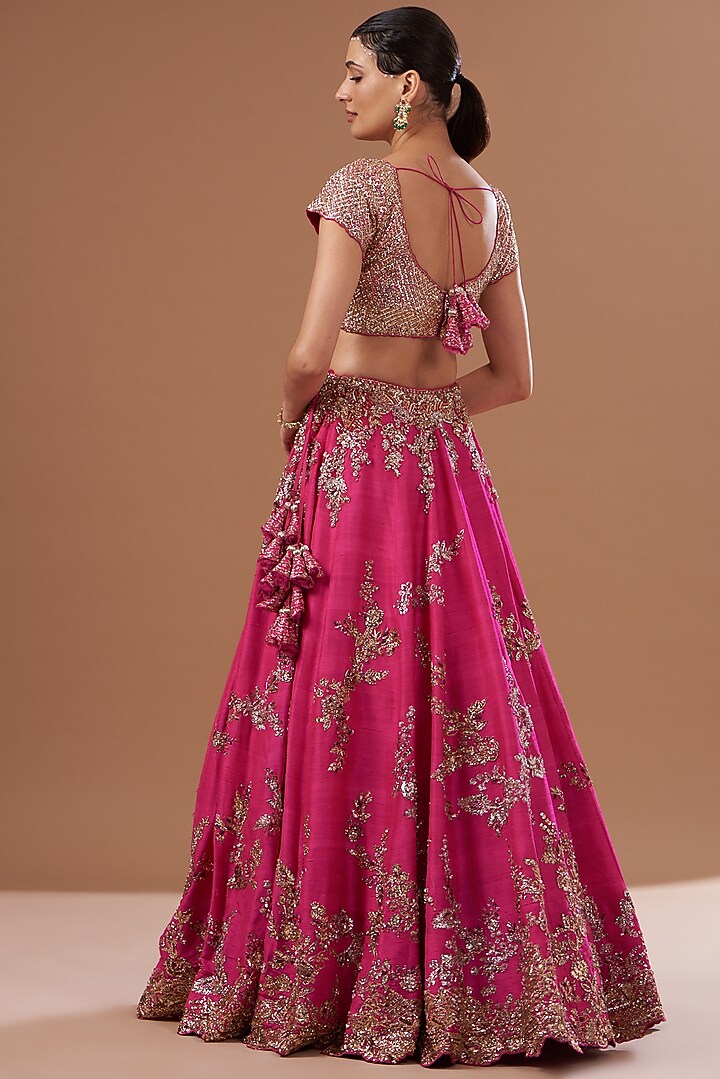 Pink Raw Silk Embroidered Bridal Lehenga Set by Dolly J at Pernia's Pop Up Shop
