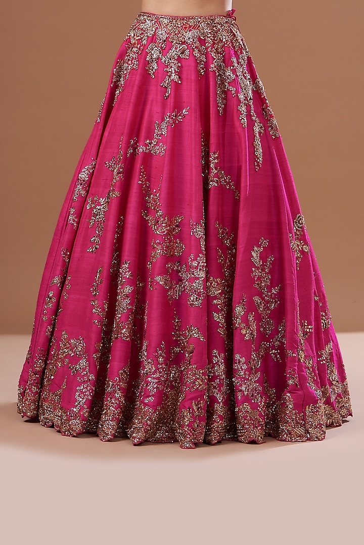 Pink Raw Silk Embroidered Bridal Lehenga Set by Dolly J at Pernia's Pop Up Shop