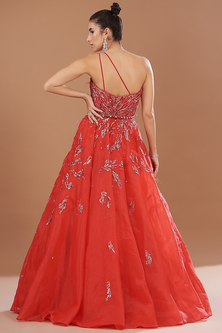Red Organza Embroidered Bridal Gown by Dolly J at Pernia's Pop Up Shop
