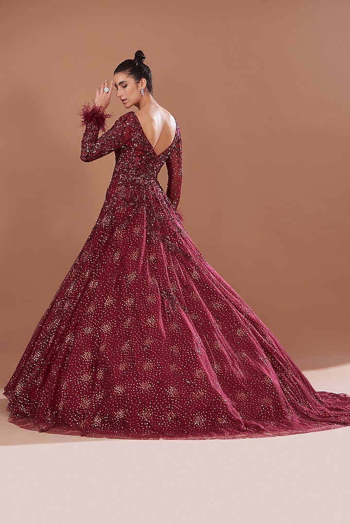 Wine Tulle Embroidered Bridal Gown by Dolly J at Pernia's Pop Up Shop