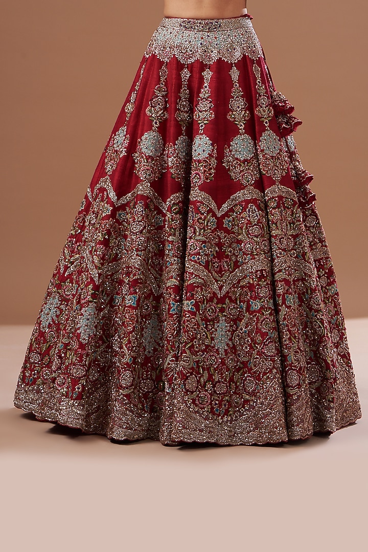 Red Raw Silk Embroidered Bridal Lehenga Set by Dolly J at Pernia's Pop Up Shop