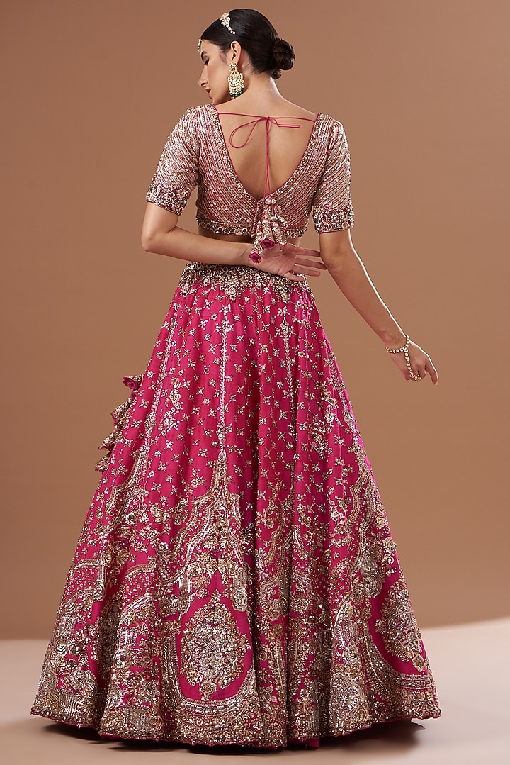 Crimson Red Raw Silk Embroidered Bridal Lehenga Set by Dolly J at Pernia's Pop Up Shop