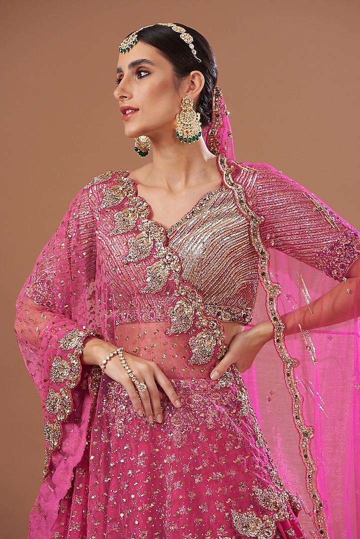 Crimson Red Raw Silk Embroidered Bridal Lehenga Set by Dolly J at Pernia's Pop Up Shop