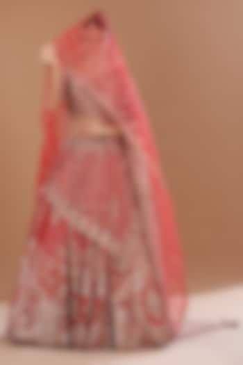 Red Raw Silk Embroidered Bridal Lehenga Set by Dolly J at Pernia's Pop Up Shop