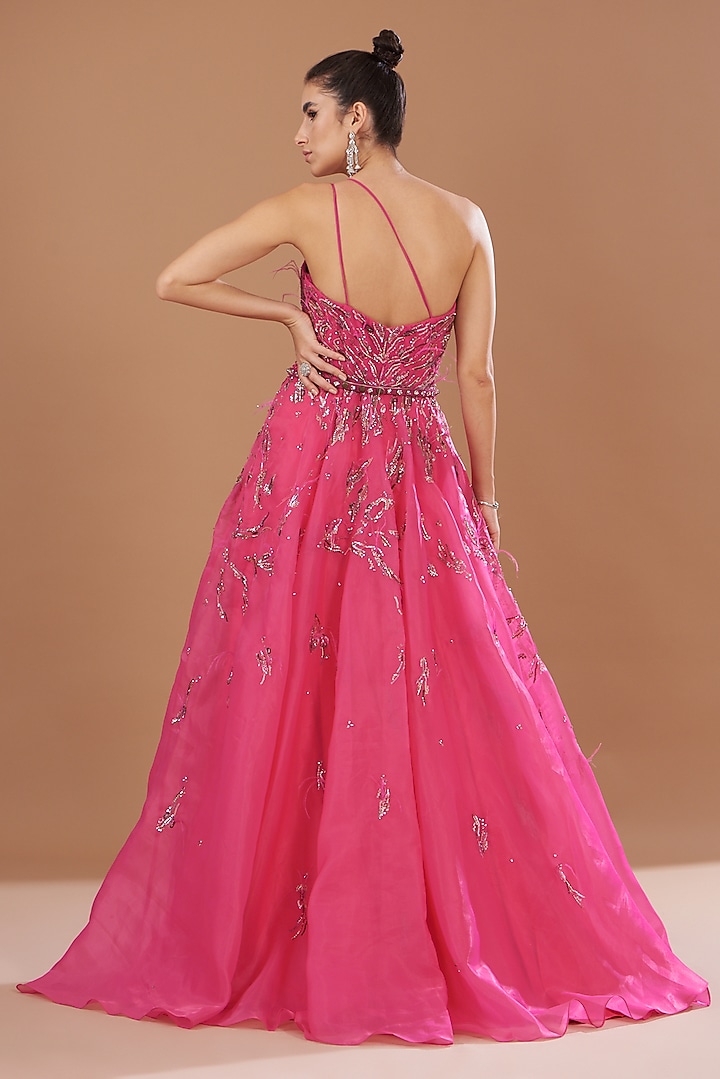 Fuchsia Organza Embellished Bridal Gown by Dolly J at Pernia's Pop Up Shop