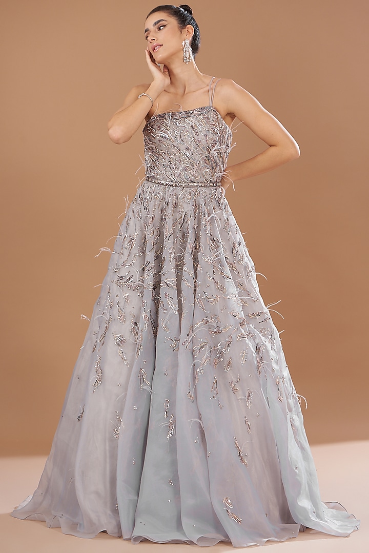 Lavender Organza Embellished Gown by Dolly J at Pernia's Pop Up Shop