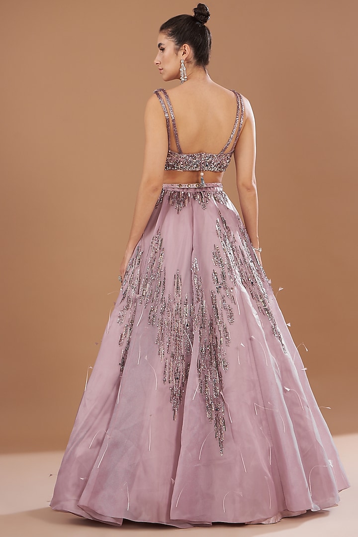Lavender Organza Embroidered Bridal Lehenga Set by Dolly J at Pernia's Pop Up Shop