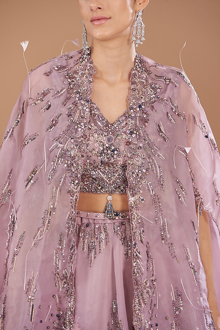 Lavender Organza Embroidered Bridal Lehenga Set by Dolly J at Pernia's Pop Up Shop