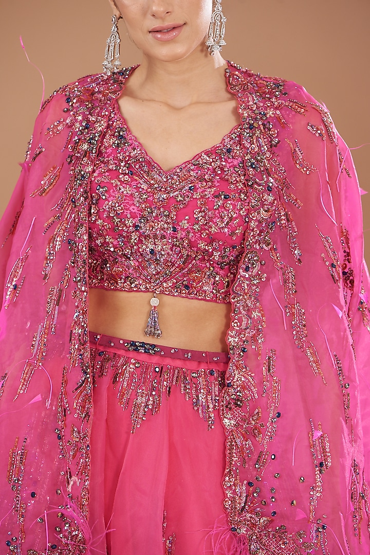 Fuchsia Organza Embroidered Bridal Lehenga Set by Dolly J at Pernia's Pop Up Shop