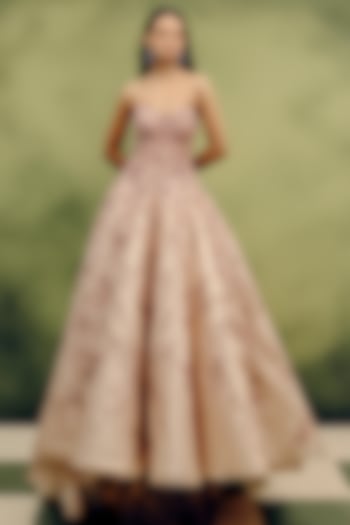 Beige Organza Tissue Hand Embroidered Ball Bridal Gown by Dolly J at Pernia's Pop Up Shop