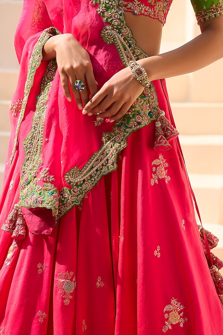 Magenta Silk Banarasi Embroidered Bridal Lehenga Set by Dolly J at Pernia's Pop Up Shop