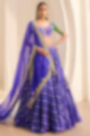 Violet Silk Hand Embroidered Banarasi Wedding Lehenga Set by Dolly J at Pernia's Pop Up Shop